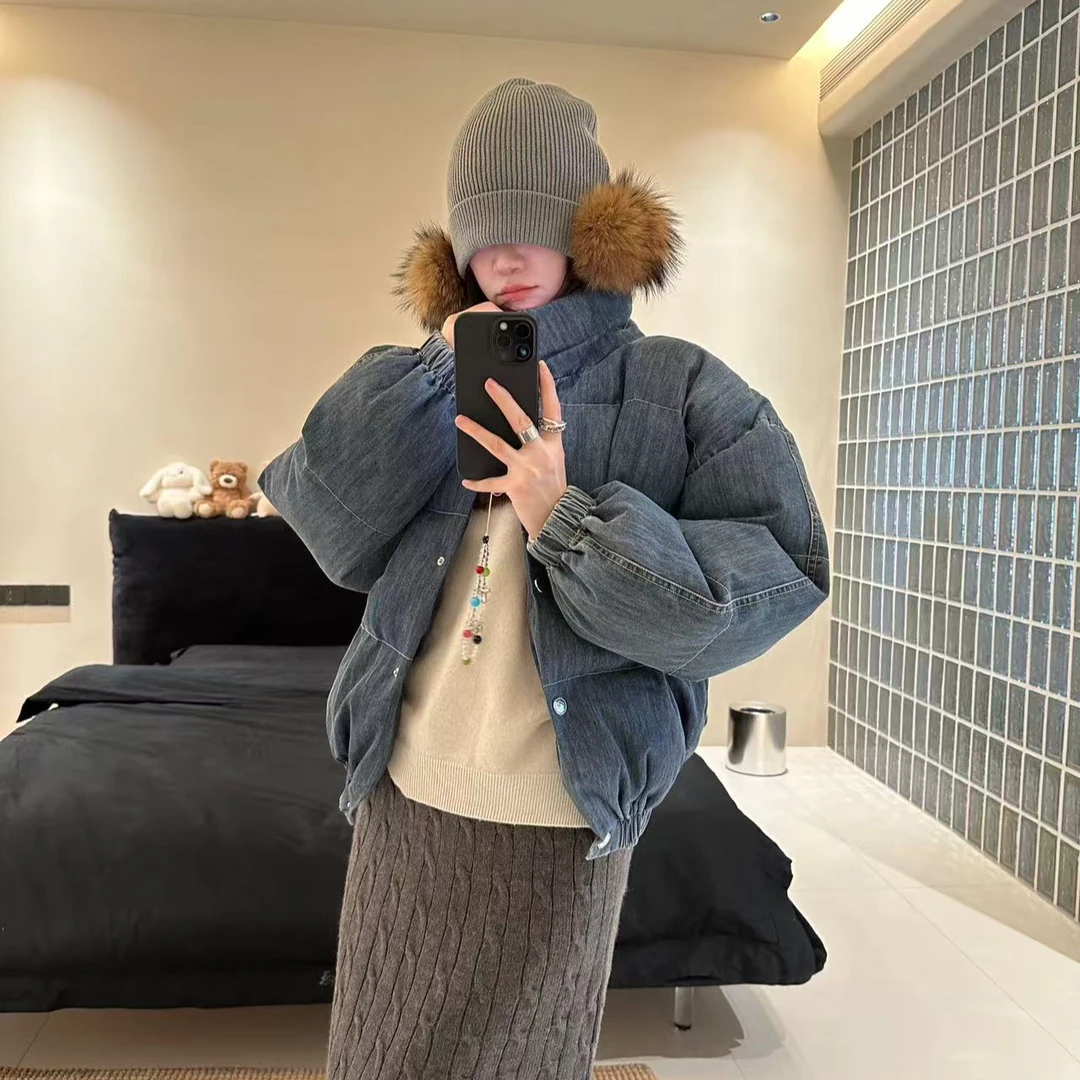 LA  妮式穿搭 立领水洗牛仔蓝 廓形面包服/棉外套 25821