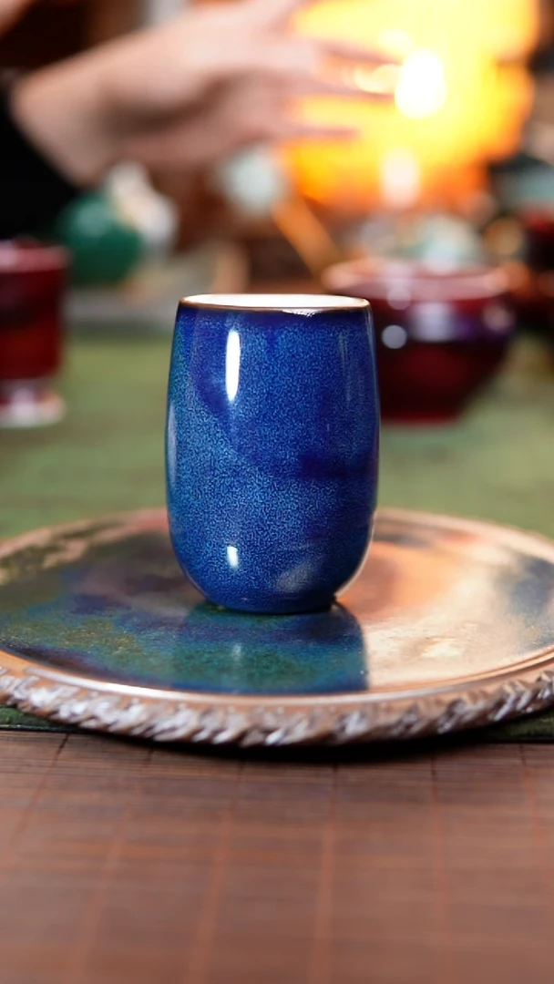 274 蓝 满釉支烧 闻香杯