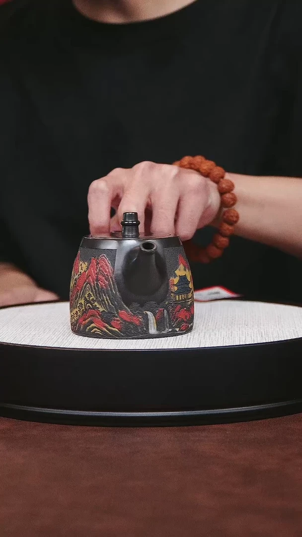 紫砂茶宠宜兴紫砂 石黄彩绘柱础