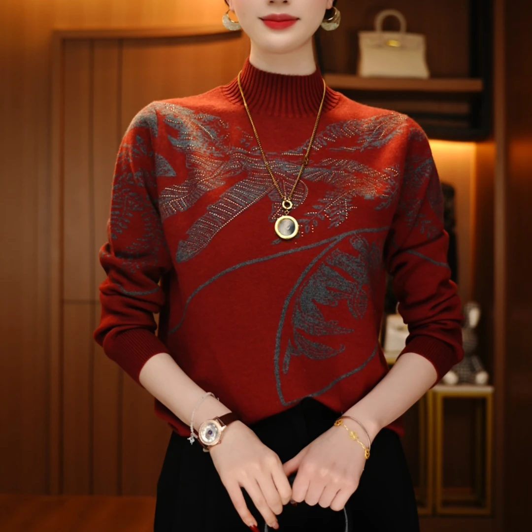 D0116-南油原创秋冬新款长袖女上衣显瘦减龄毛衣女