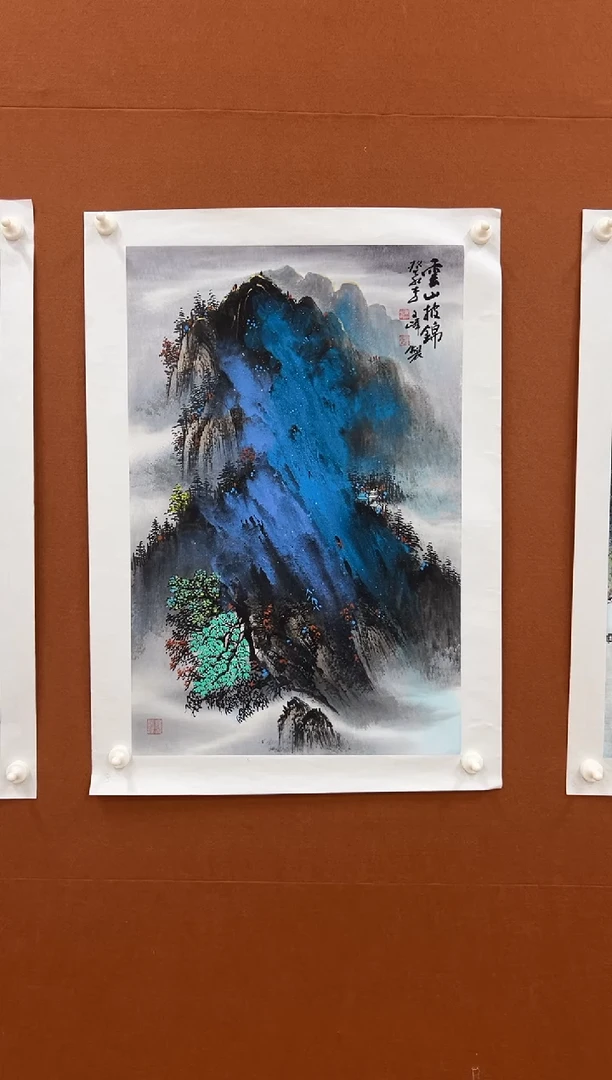 国画李文峰四尺三开泼彩山水