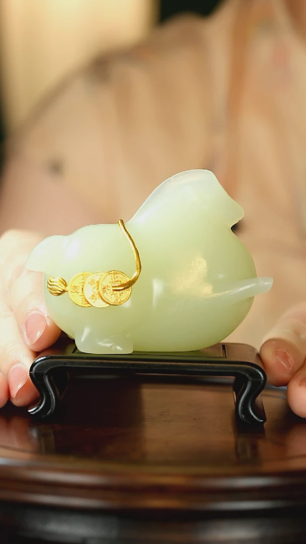 石材云南竹叶青-马背金币摆件