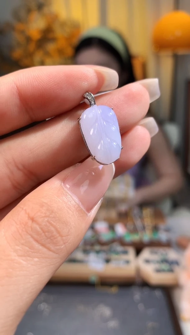 翡翠银S925镶嵌吊坠(不含链)【挽石珠宝】叶子