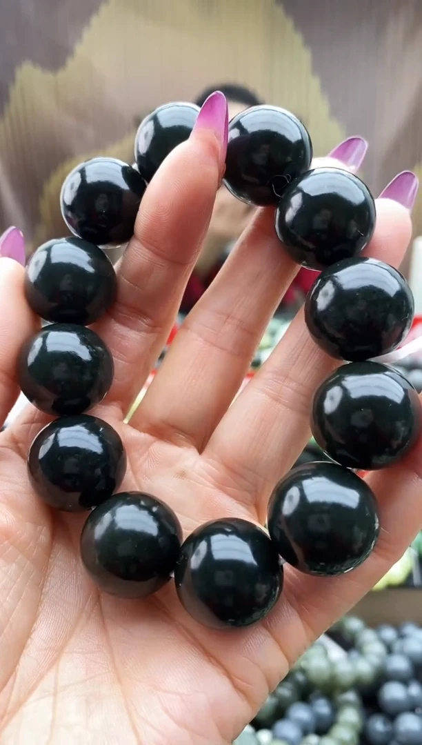 未镶嵌手串和田玉黑青20