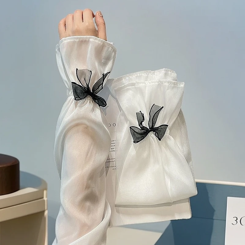 2024新款蝴蝶结夏季手袖防紫外线手套宽仙女风冰袖冰丝防晒袖套女