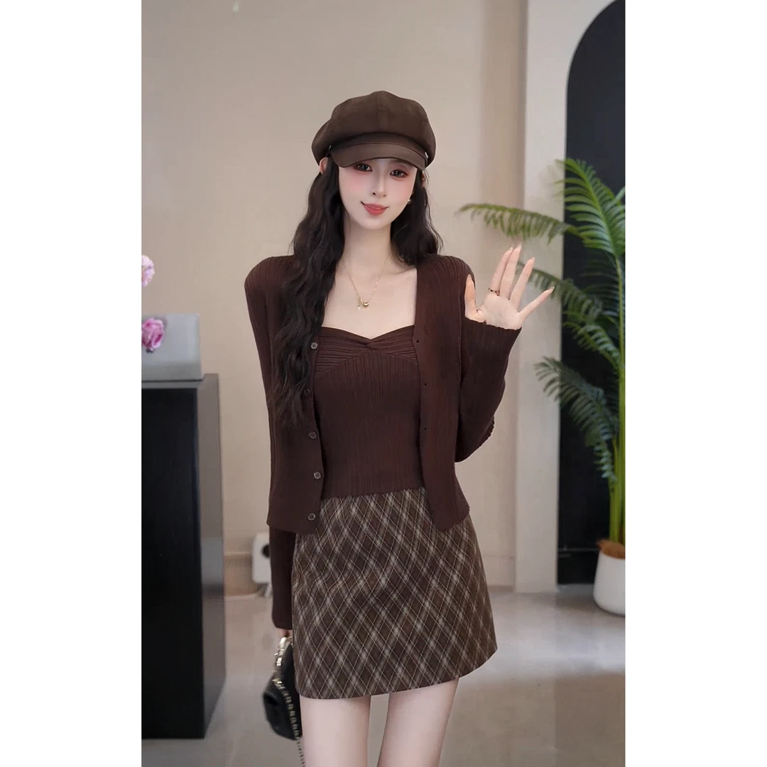 YUANLIANSU/圆脸酥【山野纱雾】法式吊带+针织开衫两件套女秋季新款