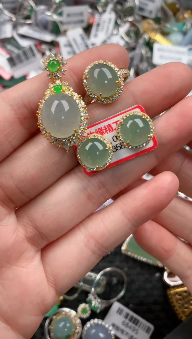 银S925镶嵌戒指翡翠55--6