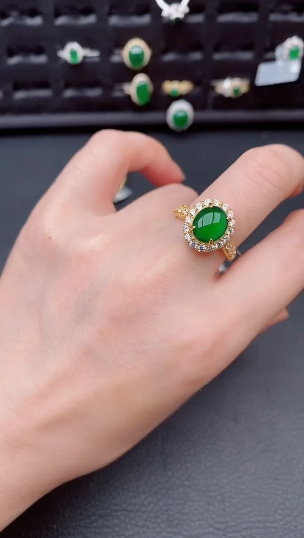 银S925镶嵌戒指翡翠天然a货翡翠251