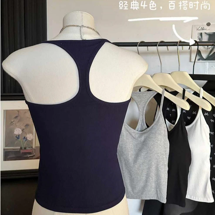 夏季薄款辣妹风露背吊带时尚修身显瘦背心百搭外穿无袖美背上衣女