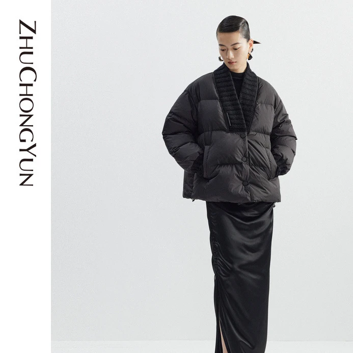 【心心精选】ZHUCHONGYUN玄墨罗纹拼领短款外套