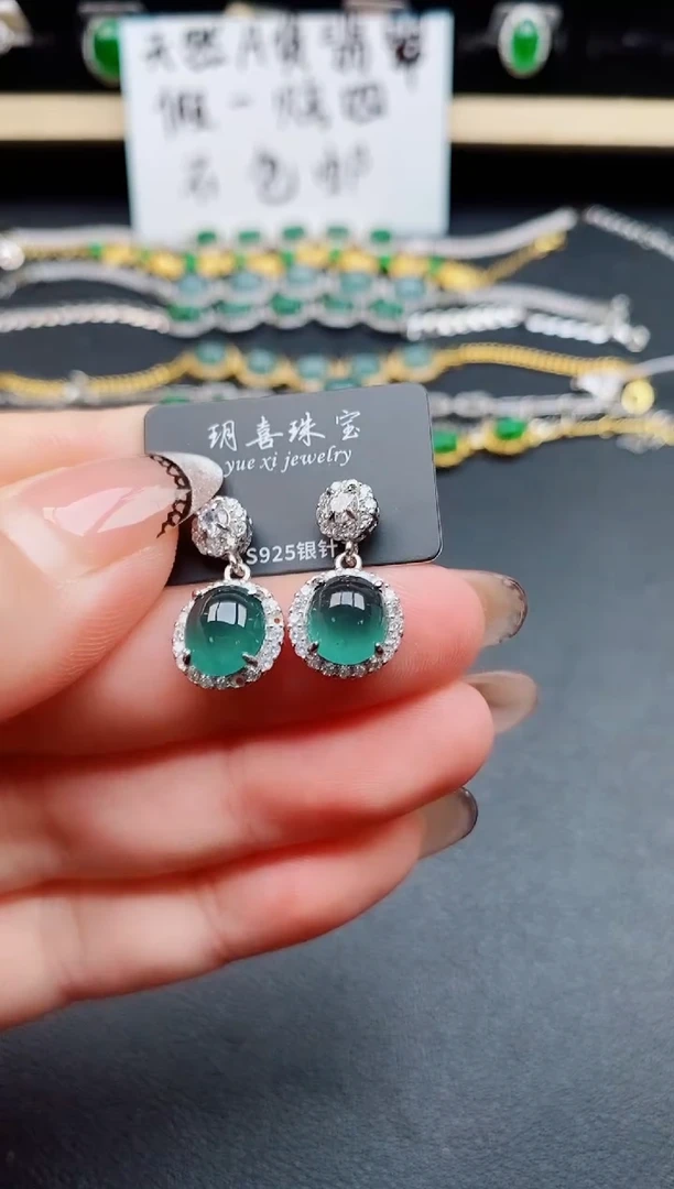 翡翠银S925镶嵌耳饰50850