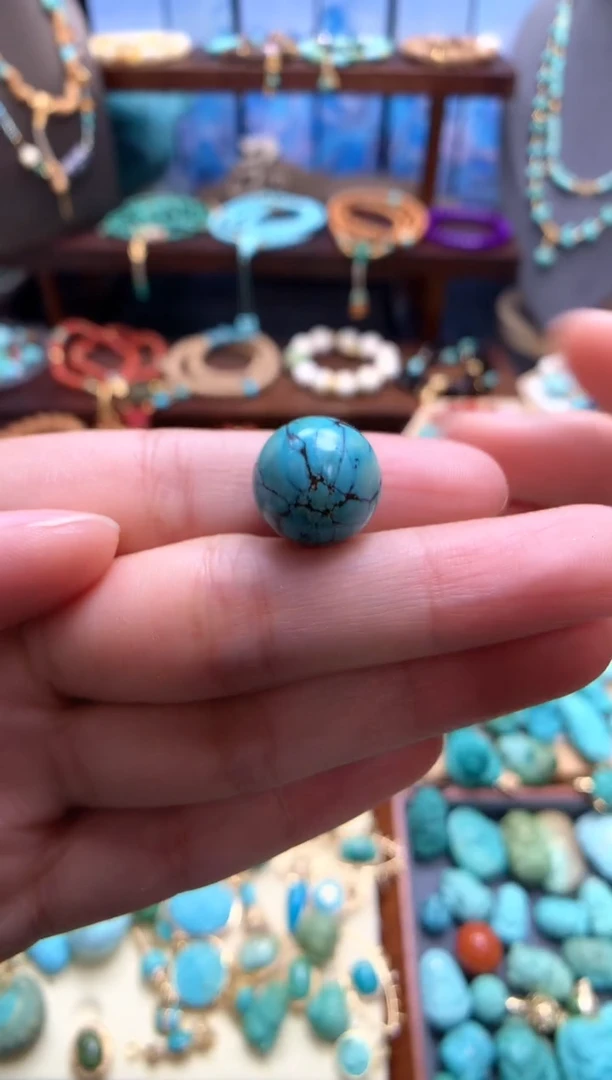 未镶嵌绿松石挂件高瓷网花圆珠15mm