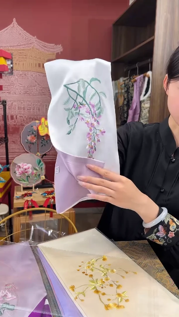 【闪购商品】刺绣苏绣100桑蚕丝丝巾