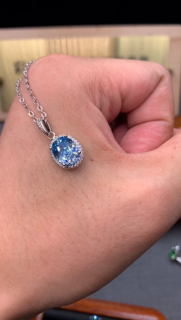 海蓝宝石颈饰银S925镶嵌4532