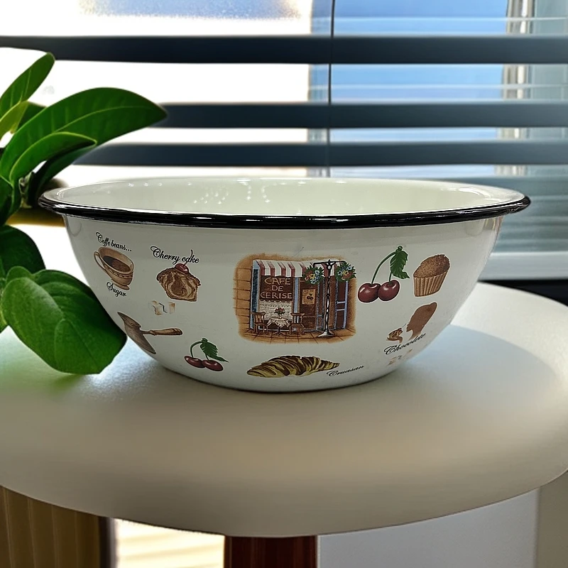 高档休闲美式咖啡搪瓷搅拌盆圆形和面盆30CM