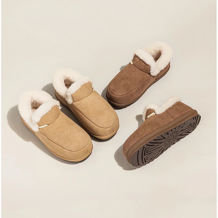 609（加绒）简约圆头保暖面包棉鞋女毛口加厚一脚蹬软底百搭