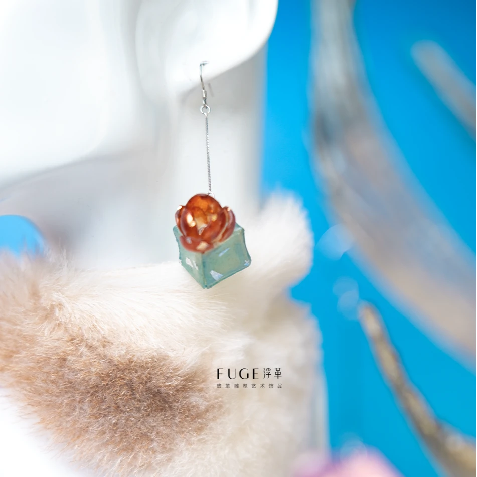 浮革 非金属皮质耳饰 理想盒耳环 艺术家手作皮雕塑清新美好礼物