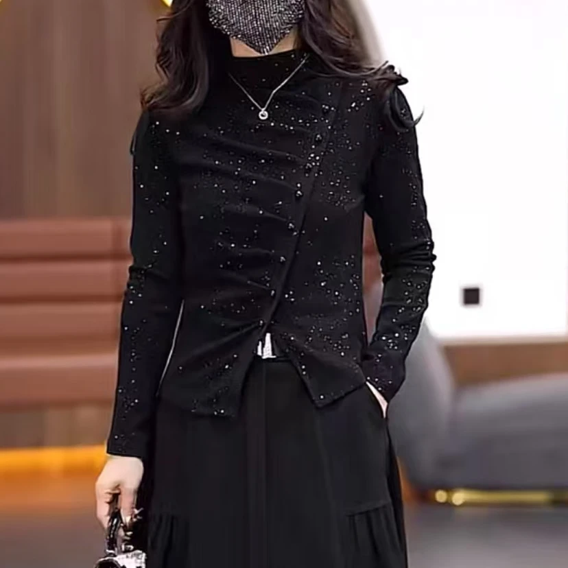 2025春秋新款设计感时尚不规则气质打底衫洋气修身女上衣2409长52