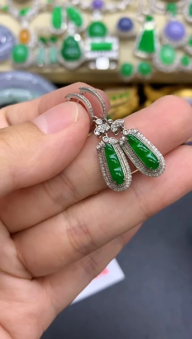 18K金镶嵌翡翠耳饰483-中国好珍宝