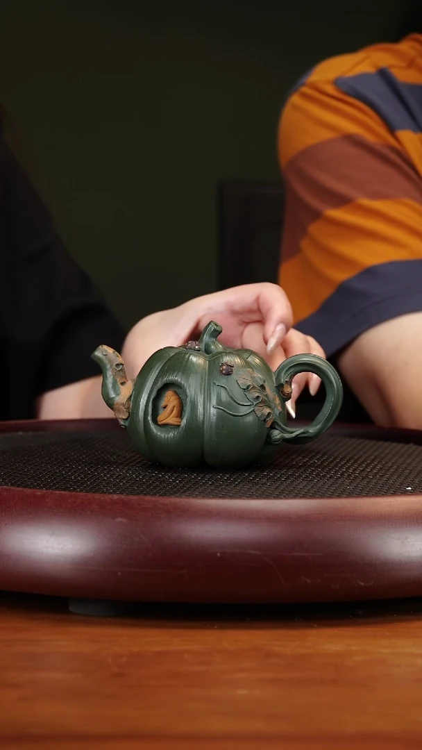 茶壶紫砂12CYL小南瓜 鸣远绿泥160cc