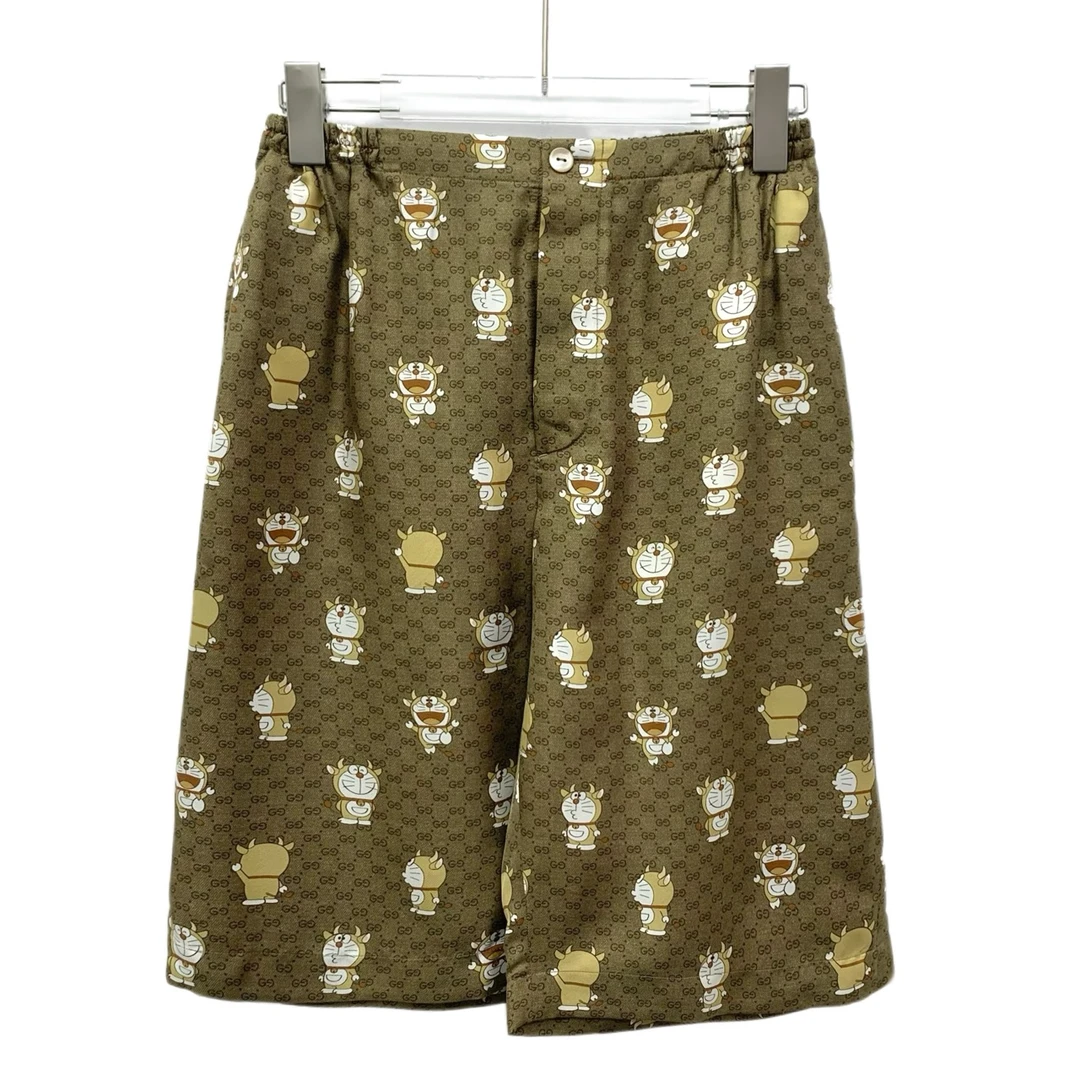 95新 GUCCI/古驰 哆啦A梦logo提花满印休闲五分裤 44码/H35238