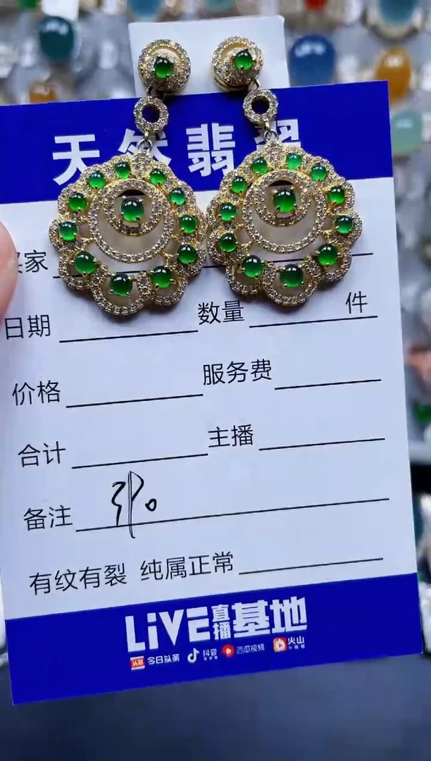 银S925镶嵌翡翠耳饰390