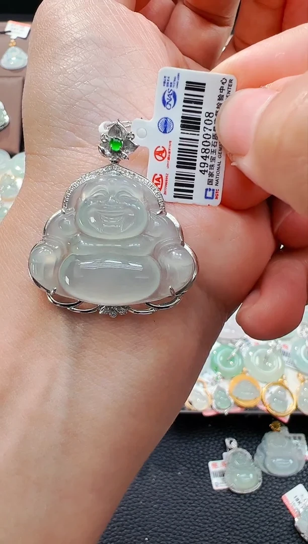 翡翠18K金镶嵌颈饰佛公吊坠708