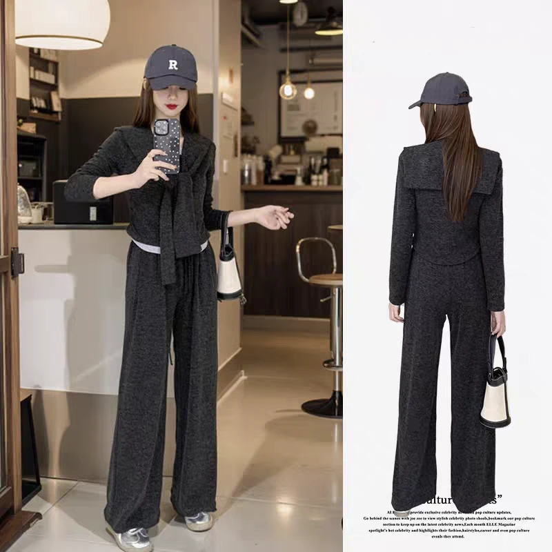 新款女装时尚洋气时髦新中式套装休闲小个子带披肩阔腿裤两件套