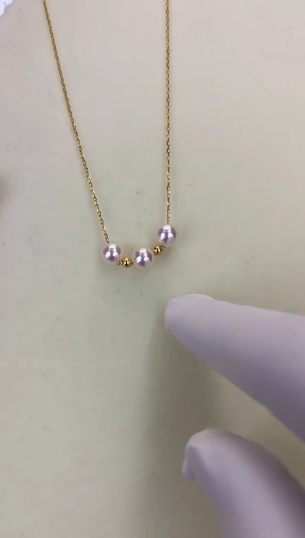 银S925镶嵌DA海水珍珠 GD077 6.5-7 三株微笑链