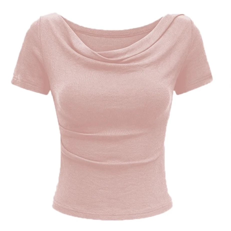 【Cc】设计感荡领2025新款夏季短袖T恤多种穿法修身显瘦纯欲短袖