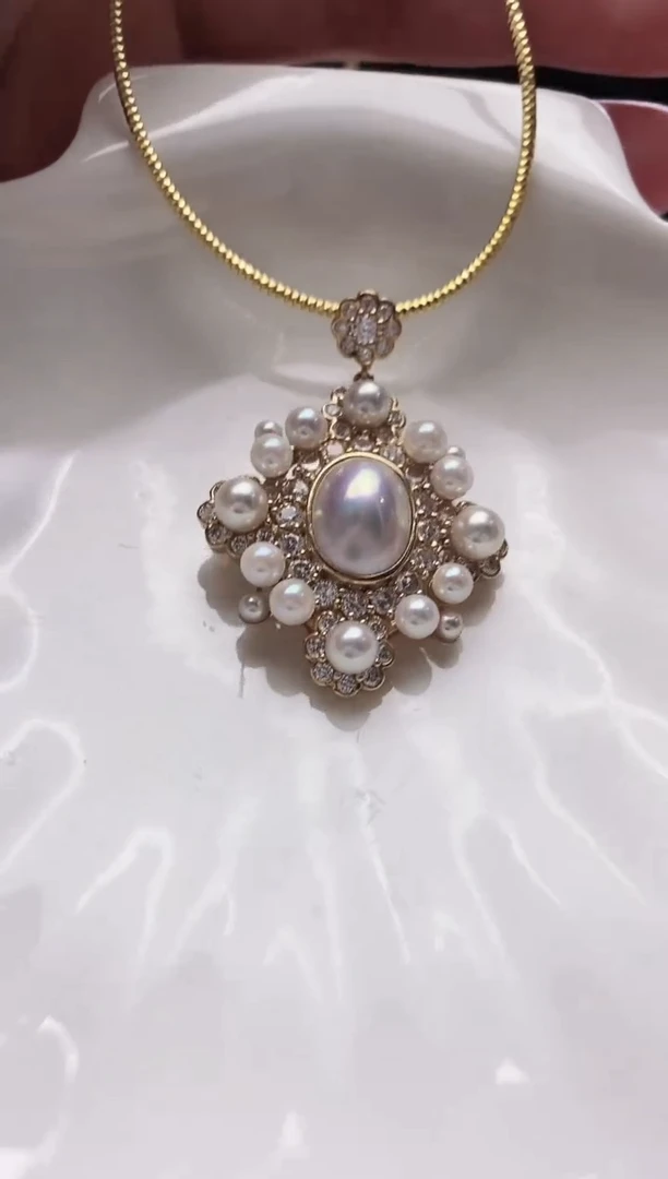 银S925镶嵌颈饰拼合珍珠（马贝珠）G****e海水马贝吊坠