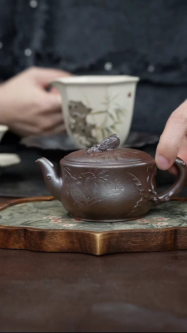 九隐茶器朱泥柴烧佛手瓜