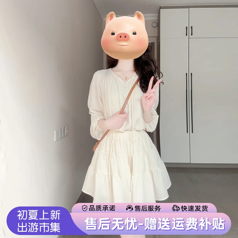 法式高级感杏色连衣裙2025春季新款女装小个子设计感开春套装