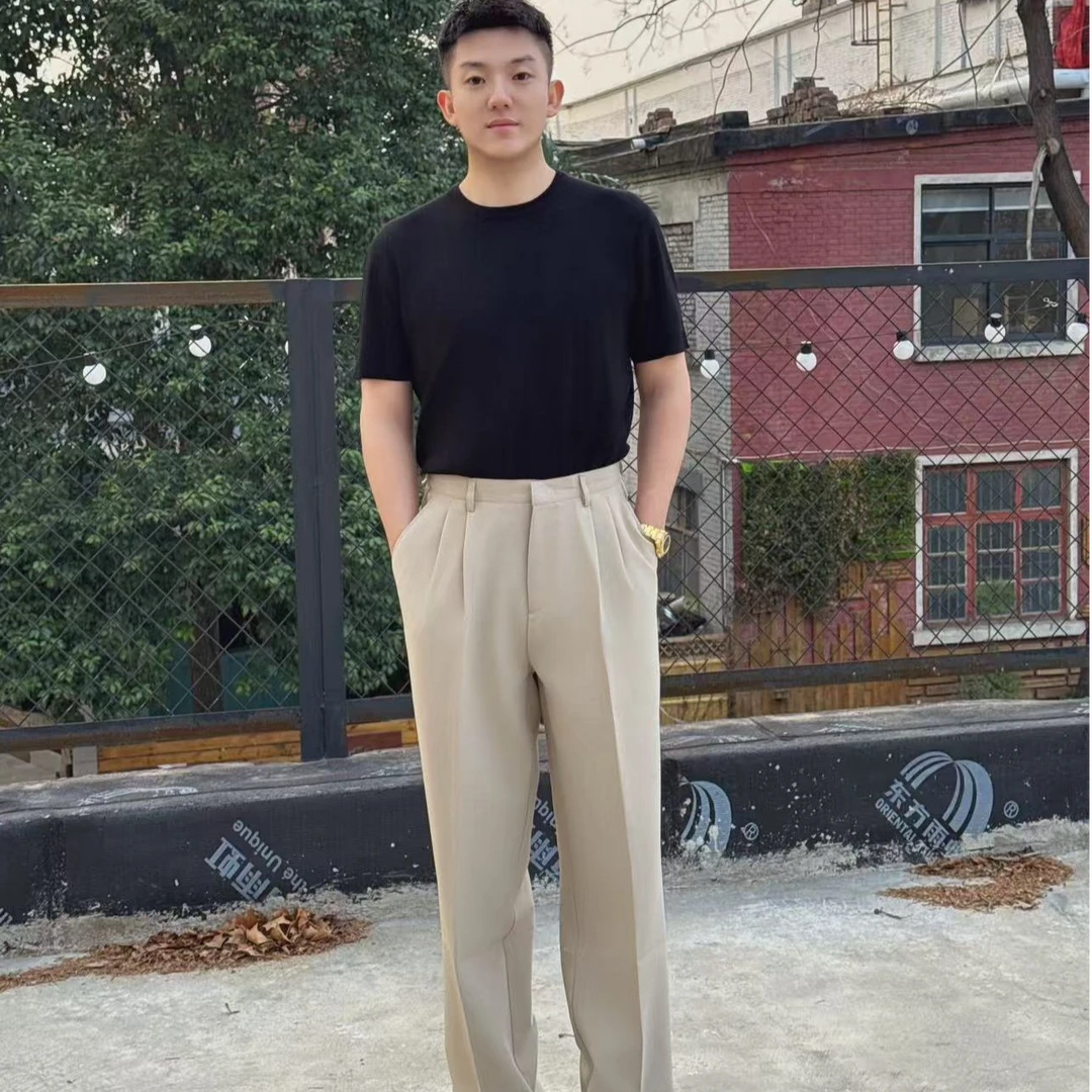 JIANGCHEN/夏季高腰垂坠感微阔直筒西裤-3020K