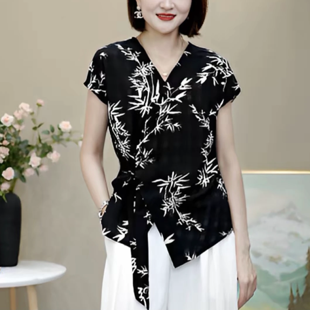 夏季新款时尚休闲薄款波点简约百搭洋气显瘦短袖衫设计感T恤上衣