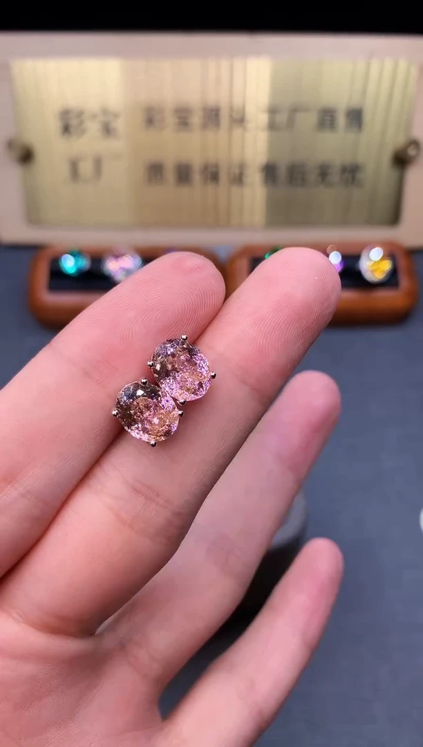 银S925镶嵌耳饰碧玺2222