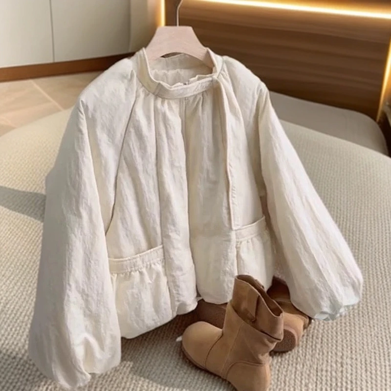 大码花苞设计感棉服外套女2025冬季新款立领时尚洋气加厚保暖棉衣