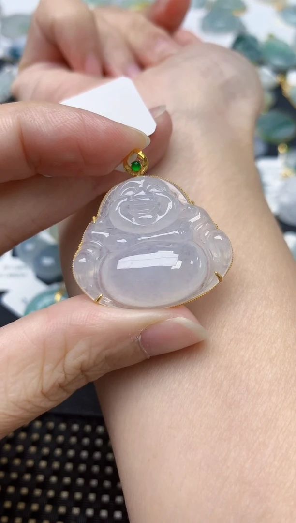 颈饰18K金镶嵌翡翠天然缅甸A货翡翠