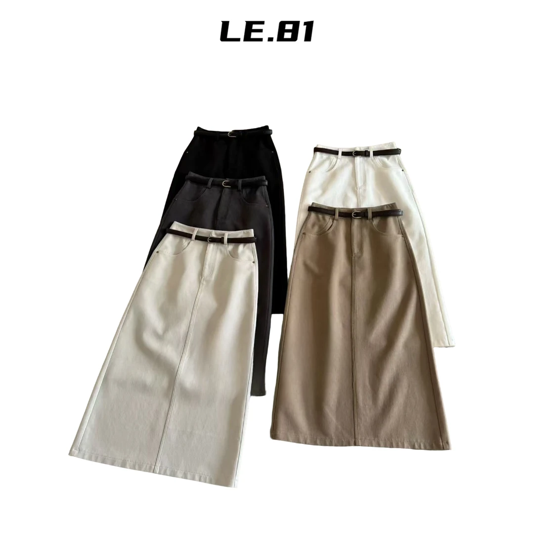 LE.81高端半身裙女春夏2025新款中长款高腰A字包臀裙