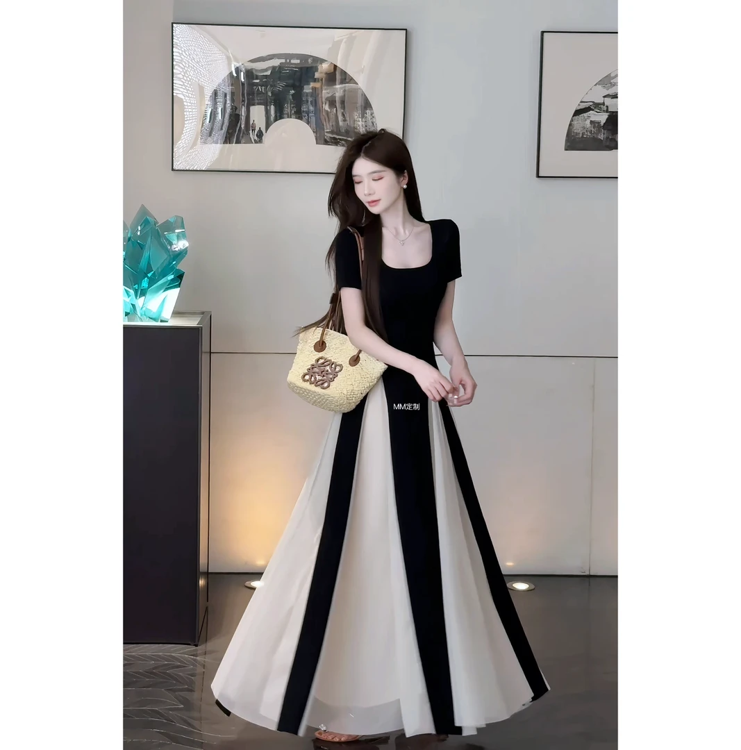 【浪漫魔法家】原版原创独有氛围拿捏回头率设计感拼网纱连衣裙A375