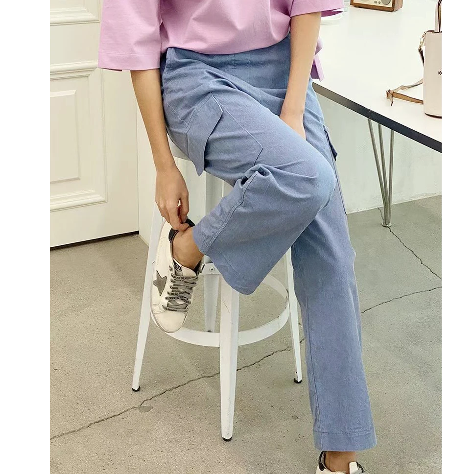 《海津洋》2025韩国春夏新款工装风直筒裤 有弹力