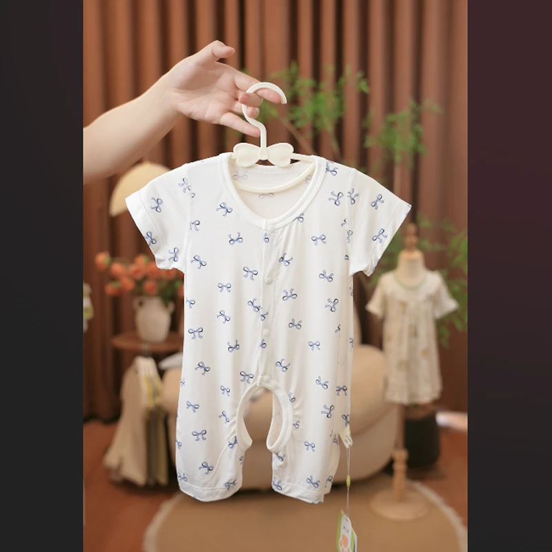 莫代尔爱心蝴蝶婴幼儿连身衣开档薄款夏季宝宝爬服