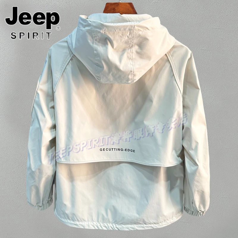 Jeep吉普新款连帽抽绳工装衣休闲宽松夹克衫男生春秋上衣潮牌外套