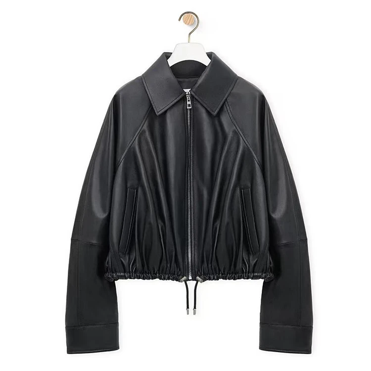 2025春新款明星杨幂金智妮同款真皮皮衣女宽松外套时尚绵羊皮夹克