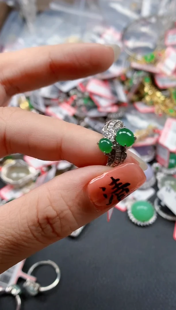 银S925镶嵌戒指翡翠天然A货缅甸翡翠