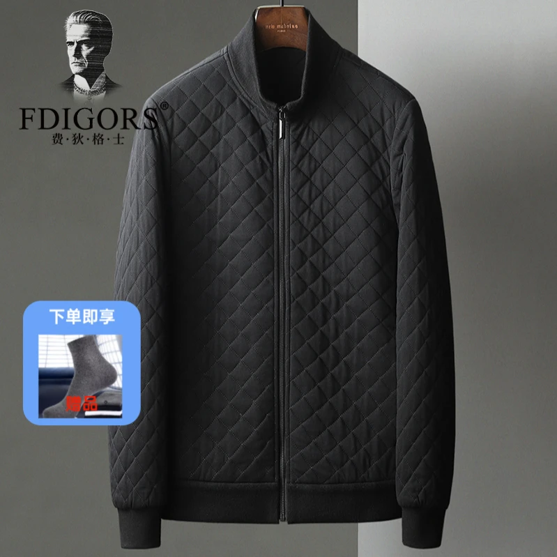 费狄格士秋冬季短款夹克男士外套菱格保暖商务休闲立领棉服外套