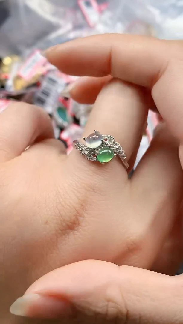 银S925镶嵌戒指翡翠天然A货缅甸翡翠