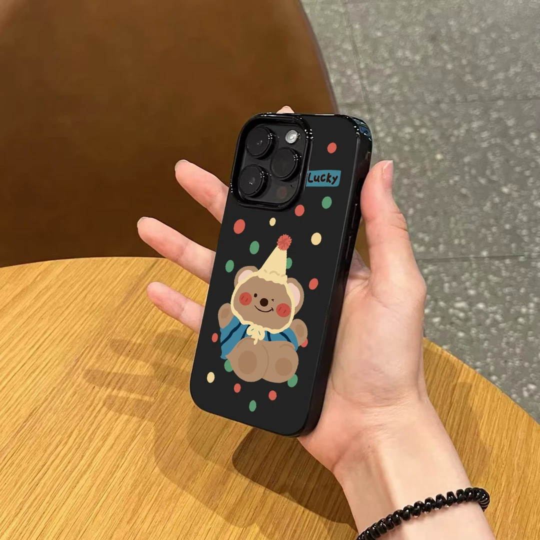 波点小熊适用苹果17/16Pro防摔手机壳14/15P亮面超薄12/13Pro软壳