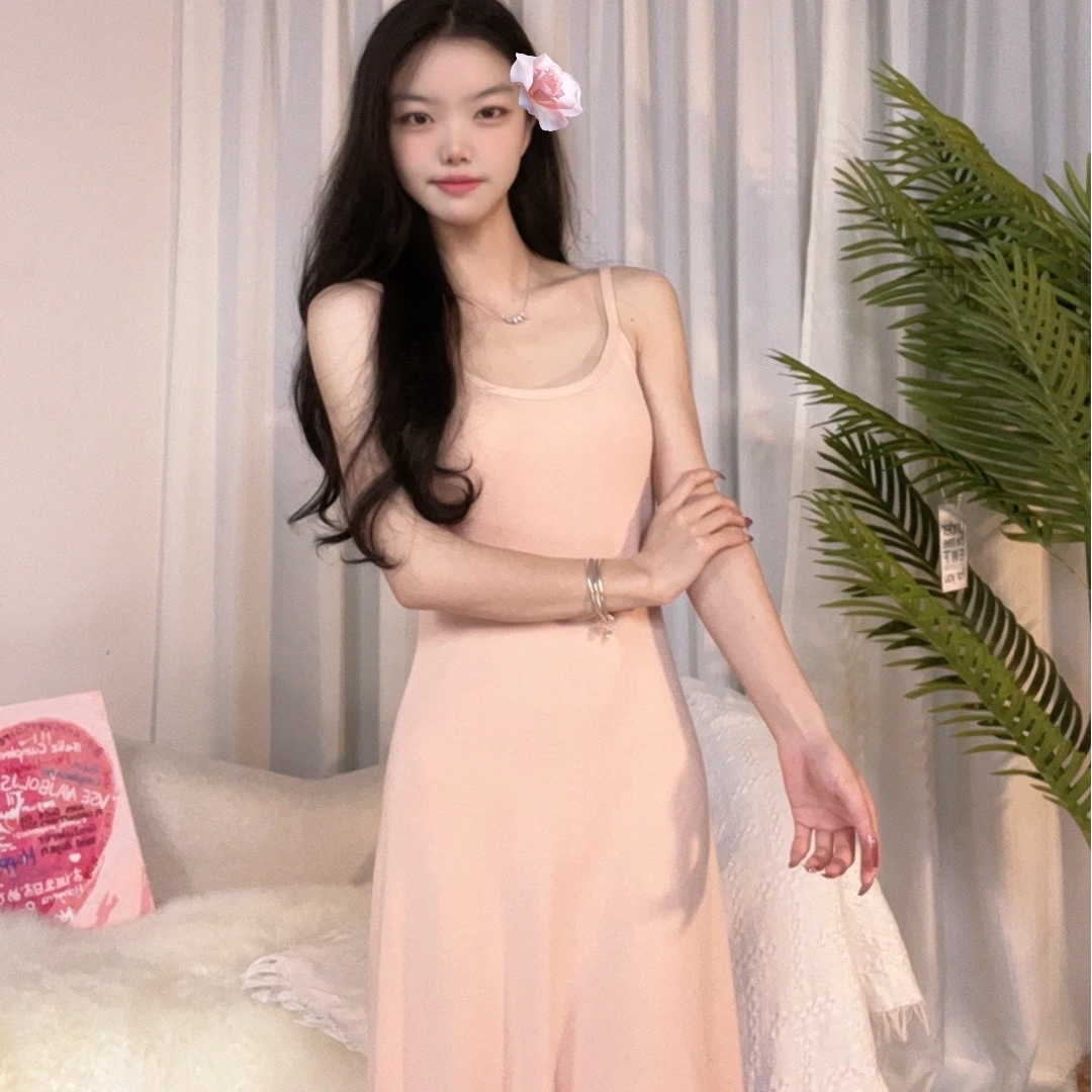 针织吊带春夏少女风多巴胺夏季纯欲时尚裙子连衣裙百搭打底长裙