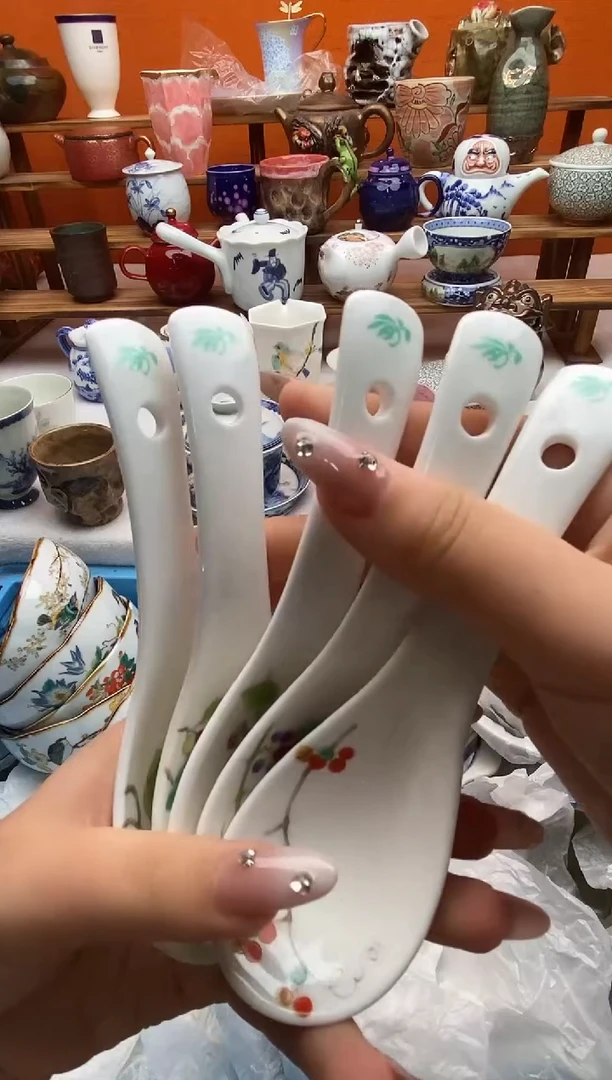 瓷片香兰社相思豆画片5只勺子